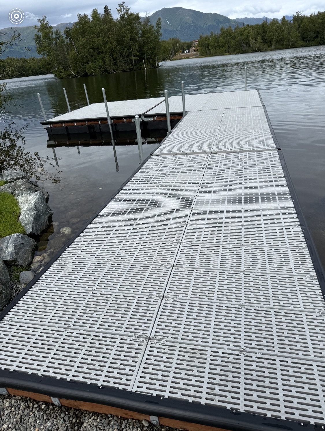 New floating dock with aluminum decking on an Alaska lake
